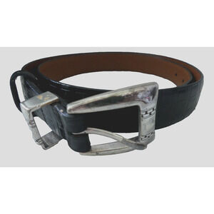 Onyx by Brighton Men's Black Leather Woven Belt 40 Silverplate Buckle USA M30033
